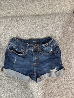 Aeropostale Dark Blue Distressed Denim Shorts
